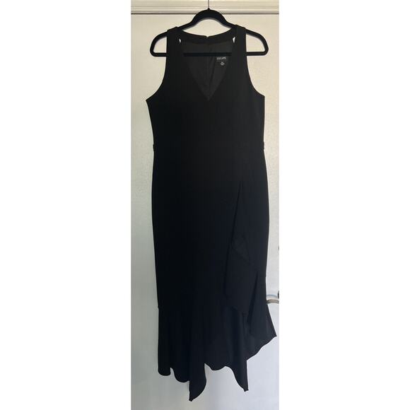 XSCAPE Black size 16 cocktail ￼￼ handkerchief crepe dress women’s stretch ruffle